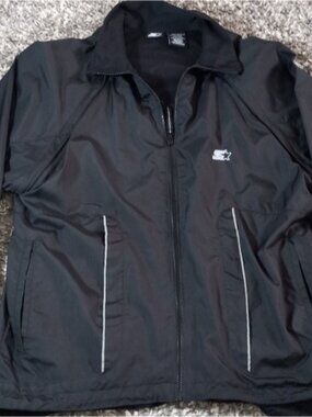 Mens STARTER Black Windbreaker Jacket Size S